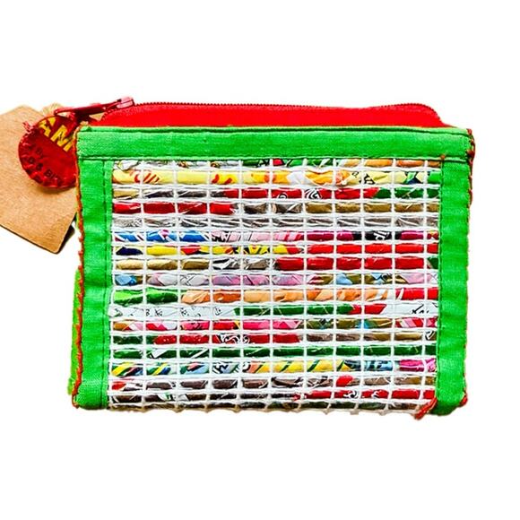 Handcrafted Multicolored Zippered Cardholder Purse Pouch Recycled Materials NWT - Picture 1 of 8